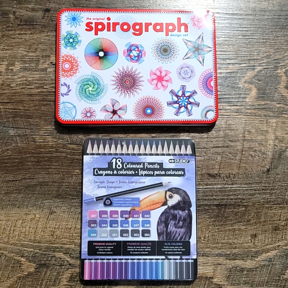 NWT Studio shades of purple #037-#054 and never used but opened spirograph & tin